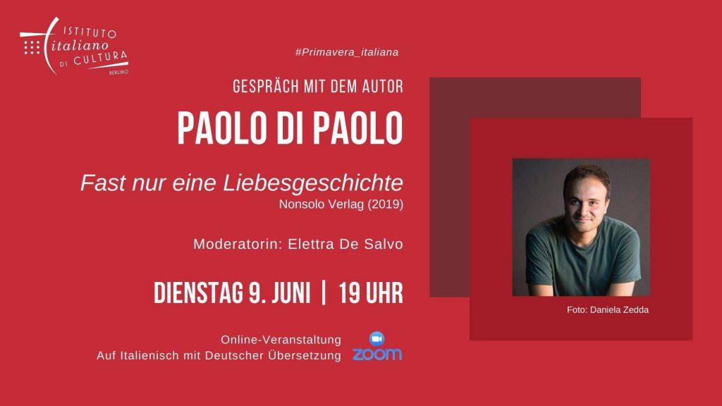 Online-Gespräch mit Paolo Di Paolo am 9. Juni 2020, Live auf Zoom und Facebook