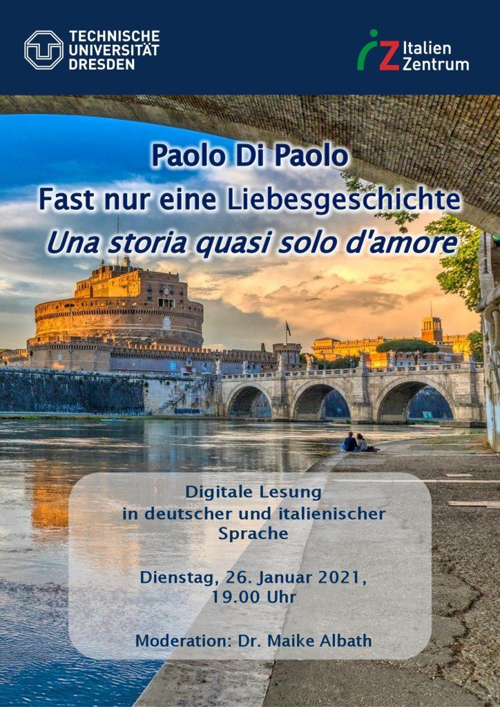 Poster A3 Lettura Paolo Di Paolo Dresda Online Zoom 26.01.2021
